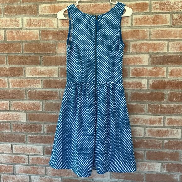 Maeve Anthropologie Fit Flare Textured Polka Dot Dress Women’s XS Blue White - Picture 6 of 8